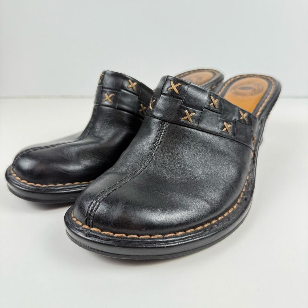 Y2K Nurture‎ Leather Black Wedge Mules Size 9.5
